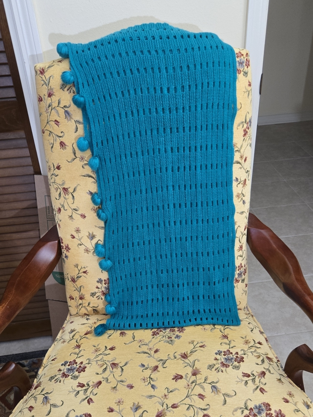 Charlie Paige Teal Knit ETERNITY SCARF with Pom-Pom Trim
